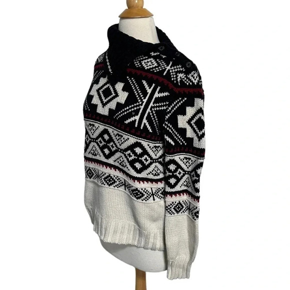 LRL Lauren Jeans Co. Ralph Lauren Women's M black white Aztec print knit sweater - Picture 7 of 8